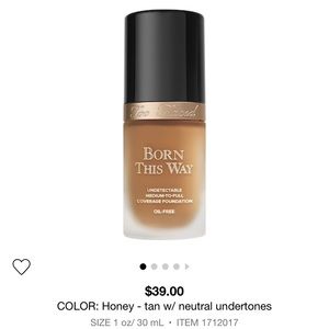 Brand new sealed Too Faced foundation in Honey